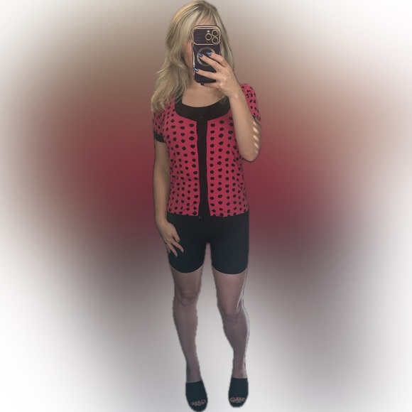 Red Brand Pink and Black Polka Dot Button Down Cardigan Small - Picture 5 of 5
